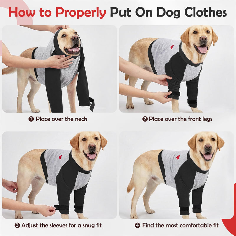 SlowTon Dog Recovery Suit - Padded Elbow Protector, Dog Leg Sleeve to Stop Licking & Protect Wounds After Surgery, Breathable Pet Long Sleeve Shirt Front Leg Protection Cone Alternative (Black,3XL) 3X-Large Black