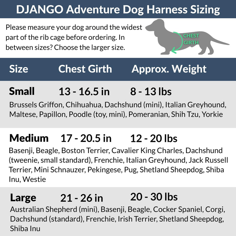 DJANGO Adventure Dog Harness – Comfortable, Durable, and Reflective Neoprene Dog Harness for Outdoor Adventures and Everyday Wear – Adjustable Design with Solid Brass Hardware (Small, Indigo Blue) S