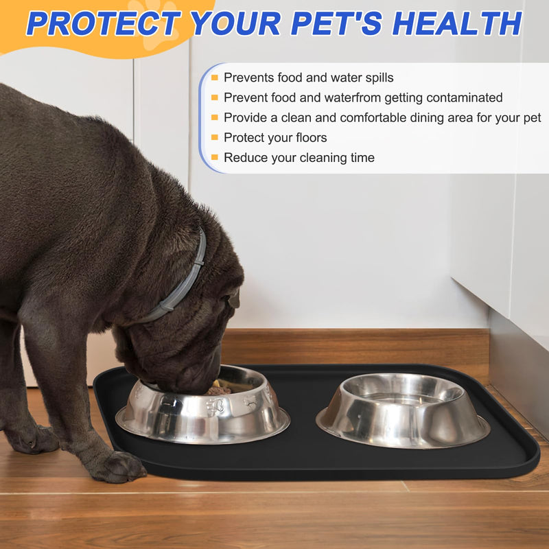 Silicone Pet Feeding Mat with Raised Edge for Food and Water, Dog Bowl Mats, Cat Bowls Placemat with High Lip for Floor Waterproof, Rubber Tray for Cats and Dogs 24 x 16 x0.8 Black 24 x 16 x 0.8 inch - PawsPlanet Australia