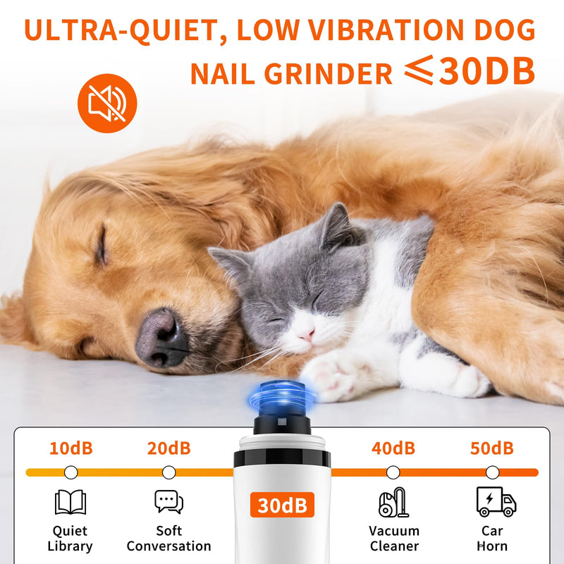 2026 Upgraded Silent Dog Nail Grinder, 3-Speed Powerful Electric Pet Nail Trimmer, Indoor cat Nail Trimmer,Rechargeable with 2 LED Lights/Grinding Wheels for Small, Medium, and Large Dogs and Cats - PawsPlanet Australia