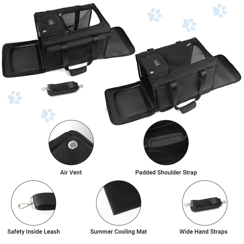 Pet Carrier for Large Cats, Soft Cat Carrier for Medium Big Cats and Puppies up to 20lbs, Washable Dog Carrier 18" L x 11.8" W x 11.8” H for Traveling Home and Outdoor - PawsPlanet Australia