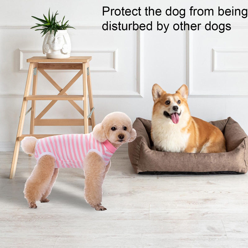 Dog Surgery Recovery Suit, Soft Dog Surgical Onesie Striped Surgical Recovery suit for Female Male dog, Pet Surgical Suit Puppy Onesie Bodysuit for Allergies Wound Protection Cone Alternative (M) M