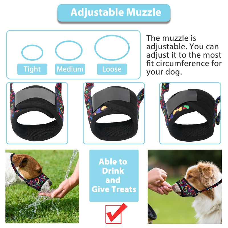 LUCKYPAW Dog Muzzle, Soft Dog Muzzles for Small Medium Large Dogs, Breathable Muzzles to Stop Biting and Chewing with Pattern, Allows Panting and Drinking(Black Bone,M) Black Bone M-(Snout 5½"-8")