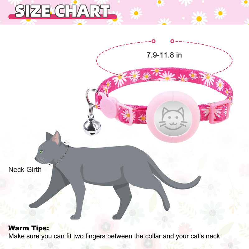 KOOLTAIL Breakaway Cat Collar with Air Tag Holder and Bells, Reflective Cute Kitten Collars, Adjustable Lightweight Safety Buckle Pet Collars for Kitty Boys Girls Cats Holiday, Flower Pink Daisy Rose Red - PawsPlanet Australia