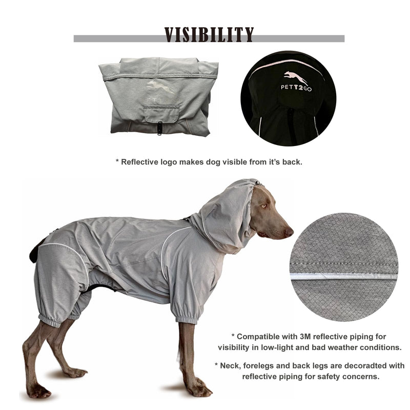 Dog Lightweight Windbreaker, Pet Outdoor Sports Jacket, 0.5 lbs,3 in One, Hooded, Easy on/Off with Collar and Harness, Reflective Piping, Packable, Dog Hiking/Camping, Grey (X-Large) X-Large