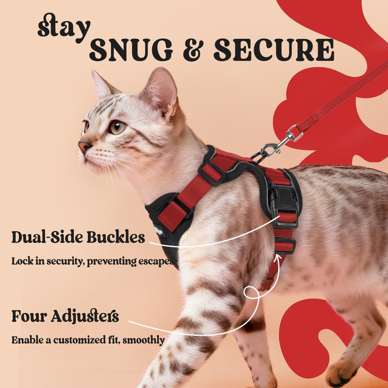 rabbitgoo Cat Harness and Lead Set, Escape Proof Kitten Harness with Leash, Metal Ring, Lightweight Soft, Reflective Adjustable Vest for Small Cat Walking Travel XS (Pack of 1), Black & Red XS (Pack of 1)