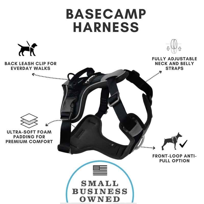 ShawnCo Basecamp Dog Harness, No-Pull Pet Vest with 3 Leash Clips, Padded, Reflective, Lightweight and Adjustable Harness with Handle for Small, Medium and Large Dogs (Midnight, S) Midnight - PawsPlanet Australia