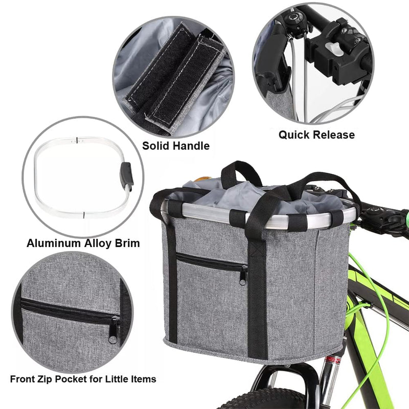 Detachable Bike Basket, Dog Cat Bicycle Handlebar Front Bag Pet Carrier with 5 FT Dog Leash for Cycling, Shopping, Picnic, and Outdoor (Gray) Gray - PawsPlanet Australia