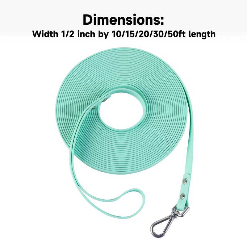 Dog Training Long Leash Waterproof Long Line Heavy Duty Outdoor Recall Lead 10ft 15ft 20ft 30ft 50ft for Small Medium Large Dog (Mint Green, 10FT) Mint green - PawsPlanet Australia
