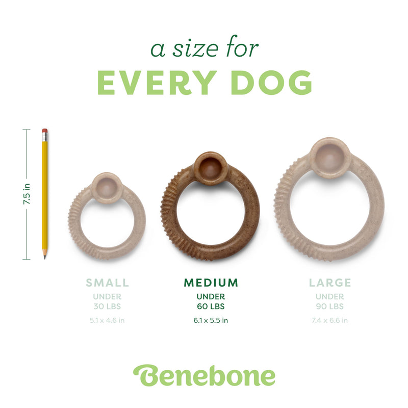 Benebone Ring Durable Dog Chew Toy for Aggressive Chewers, Real Bacon, Made in USA, Medium Brown