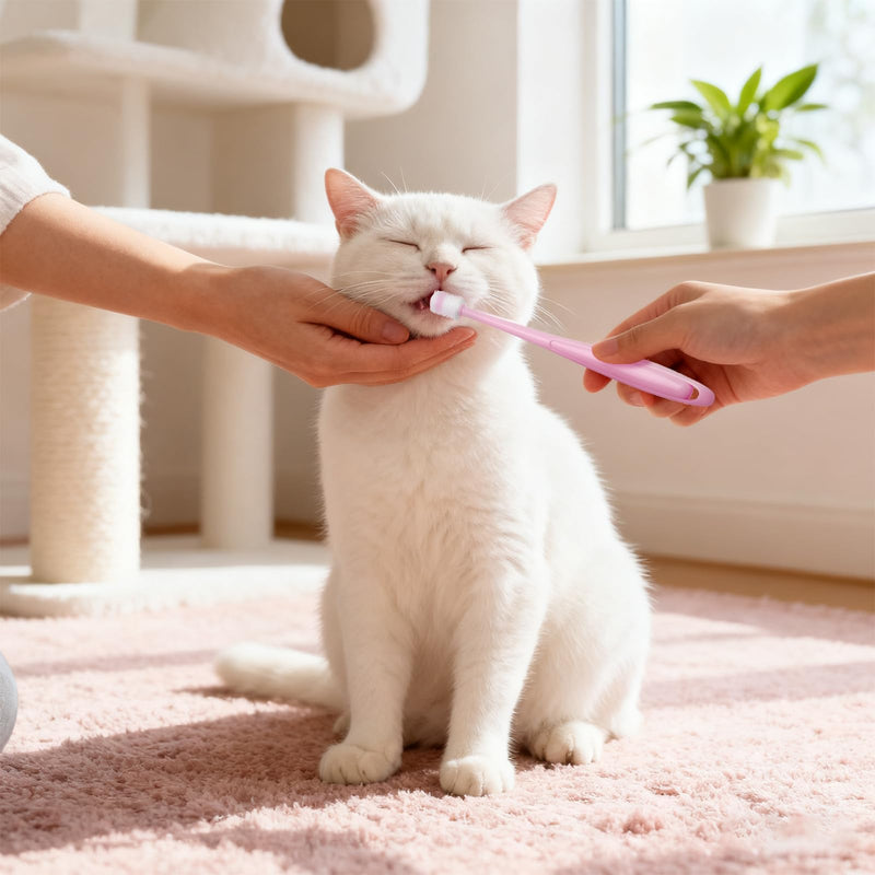 Cat Dental Care Toothbrush Set - 3 Pieces Cat Toothbrush + 2 Pieces 360 Degree Toothbrush, Soft Silicone Toothbrush, Reusable for Small Pets Dogs and Cats in Pink, Blue, Green