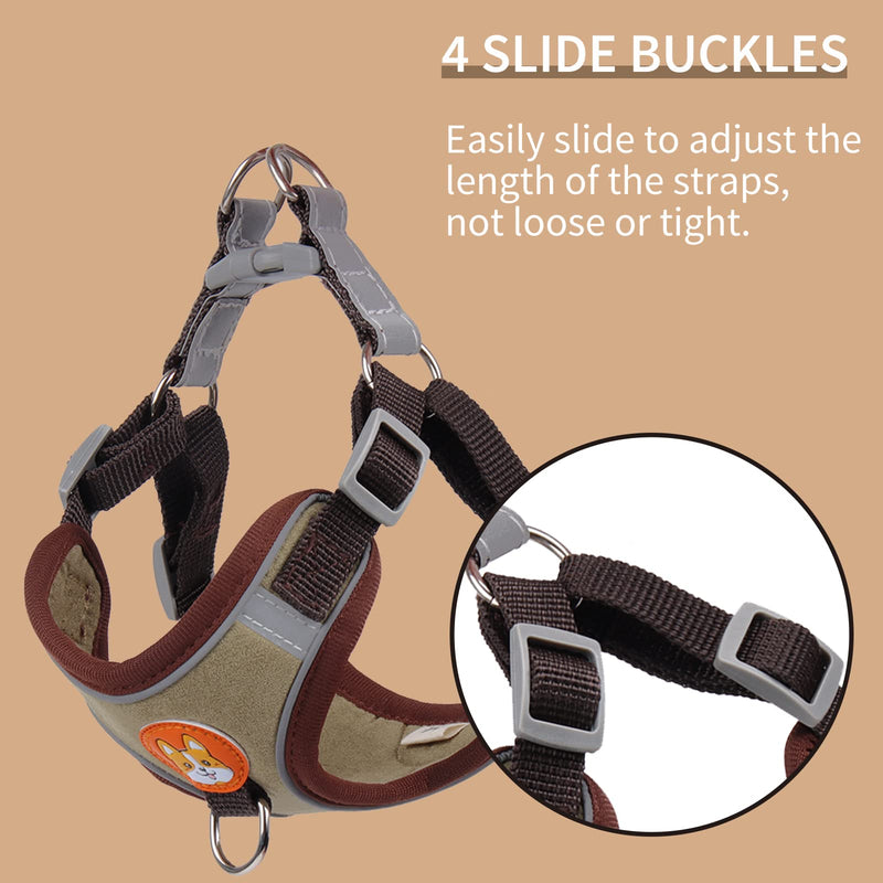Dog Harness for Small Dogs, Adjustable No Pull Harness for Small Dogs Comfort Reflective Small Dog Harness and Leash Set with 2 Leash Clips, Puppy Dog Vest Harness for Small Medium Dogs L (ref: 15.4 to 22.0 lbs) Brown - PawsPlanet Australia
