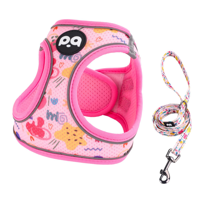 QQPETS Cat Harness and Leash Set for Walking Escape Proof, Safe Adjustable Kitten Vest with Reflective Strips, Easy Control Soft Mesh Lightweight Jacket (Stars Pink, XS(Chest 12.6”-14.1”)) XS(Chest 12.6”-14.1”) Stars Pink - PawsPlanet Australia