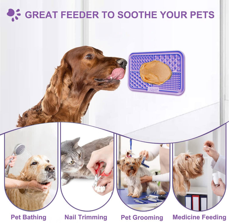 Licking Mat for Dogs & Cats 2 Pack, Slow Feeder Lick Pat for Large Dogs and Puppies, Anxiety Relief Dog Toys Feeding Mat for Butter Yogurt Peanut, Pets Bathing Grooming Training Mat (9.9'' × 6'') Cyan&Purple - PawsPlanet Australia