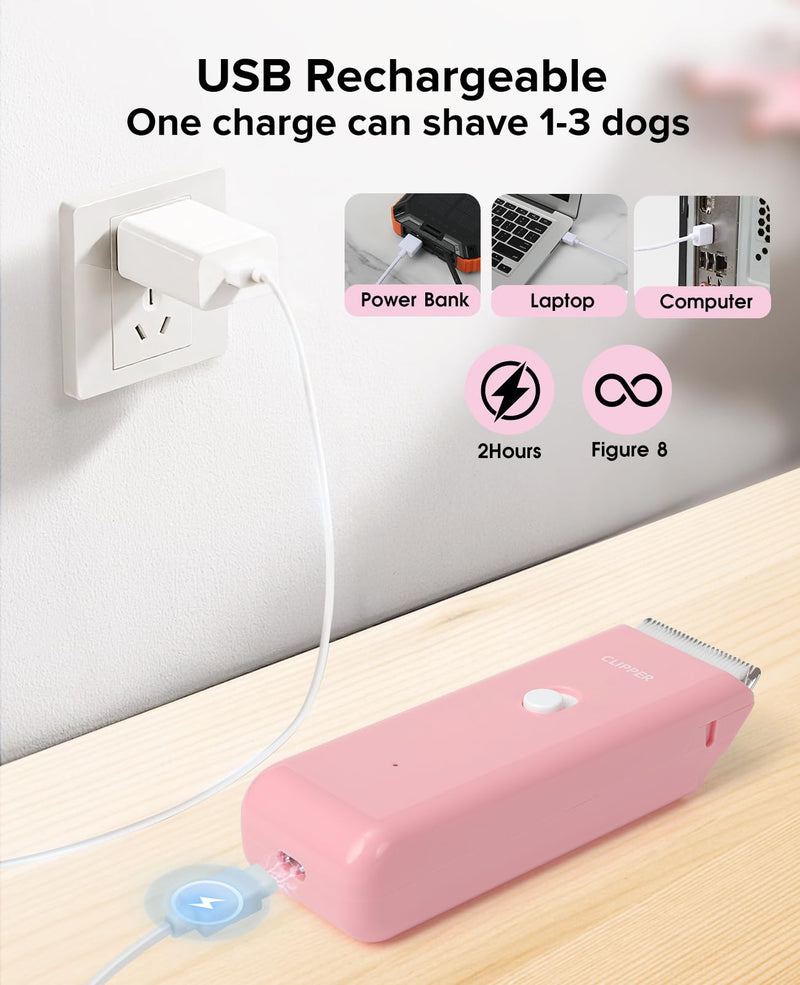 Upgrade Home Professional Dog Grooming Kit Clipper for Matted & Long Hair, Cordless Pet Shaver Low Noise USB Rechargeable for Cats, Small&Medium Dogs, Handy Pet Hair Grooming Trimmer, Pink Rk005-pink - PawsPlanet Australia
