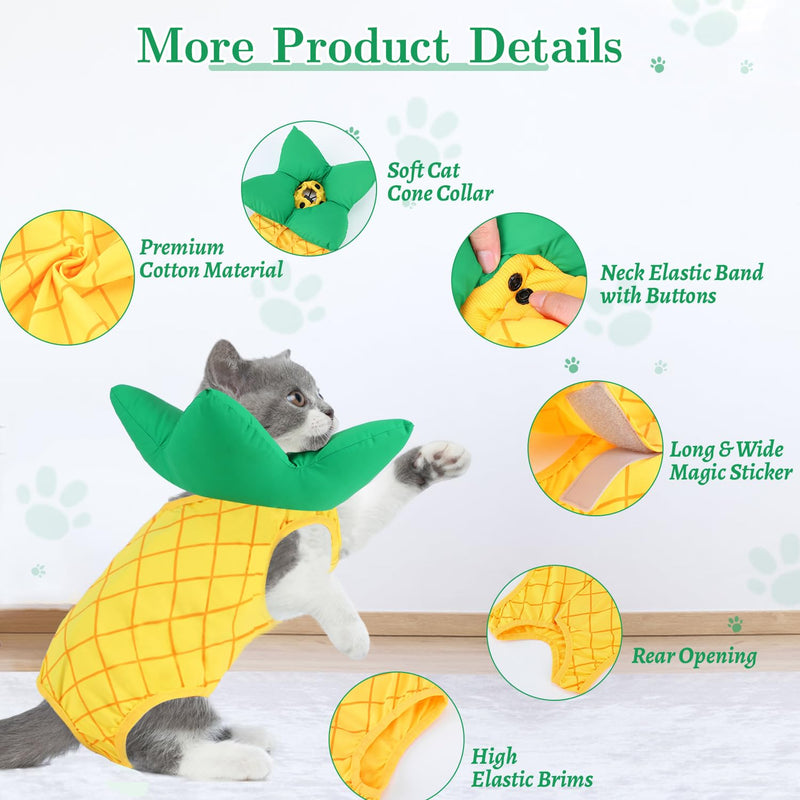 EMUST 2PCS Cat Recovery Suit & Cat Cone Collar Female, Soft & Adjustable Dog Surgery Suit Female Spay for Abdominal Wounds, Cotton Cone for Cats to Stop Licking for Small Female Pets 8-16lb, Yellow, L Large