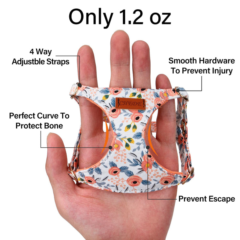 CHEDE No Pull Floral Pattern Dog Harness- Lightweight and Soft Dog Harness, Adjustable Small Dog Harness and Leash Set, with Dog Leash, Suitable for Puppy Small and Medium-Sized Dog XS Orange Rose