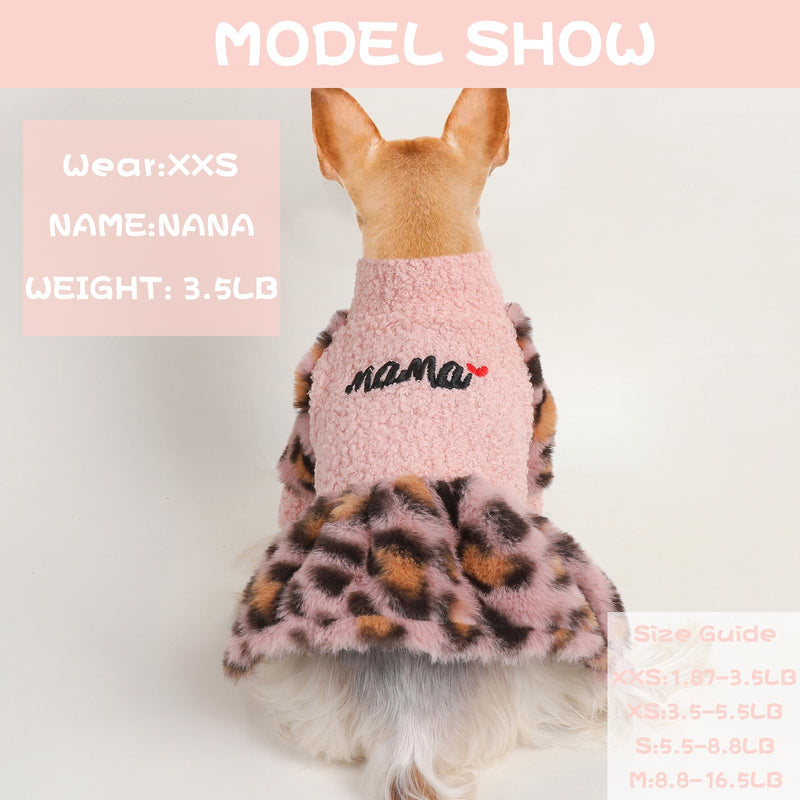 Dog Sweater Dress for Small Dogs, Fall Winter Dog Clothes, Warm Puppy Dress, Chihuahua yorkie Clothes, Pet Cat sweater Tiny Dog Clothes Outfit (X-Small) Pink Leopard X-Small