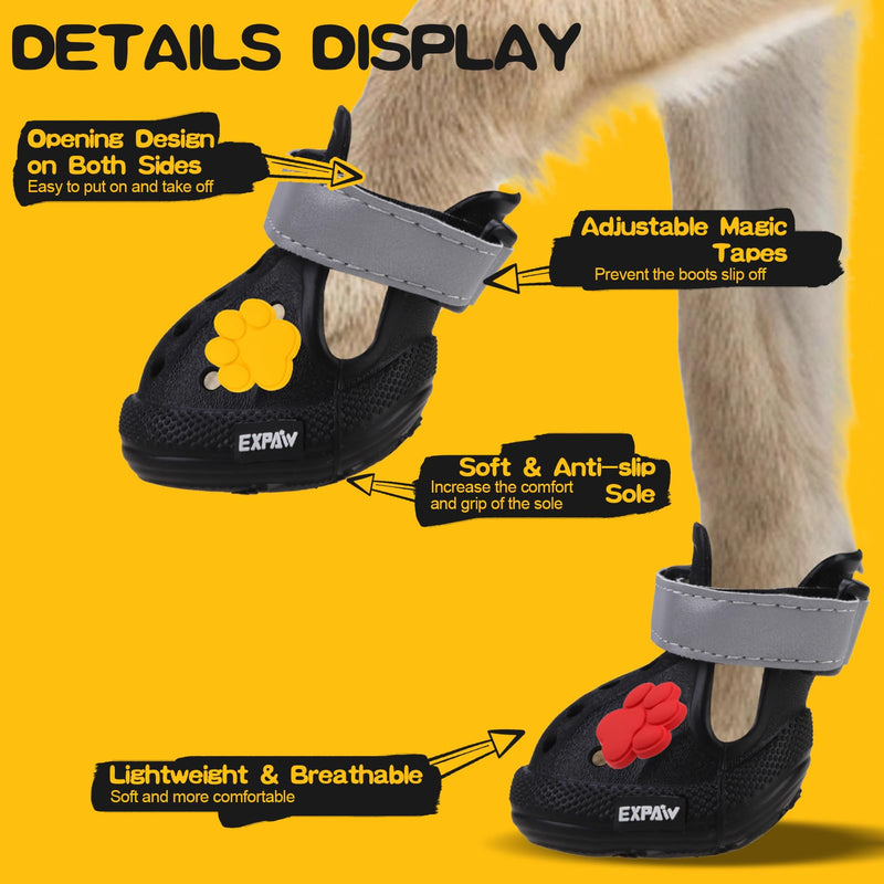 EVA Dog Shoes- Non-Slip Waterproof Dog Booties for Snow Winter, Easy ON & Off, Reflective Adjustable Pet Boots & Paw Protectors, Rugged Sole for Small Medium Large Dog Outdoor Walking (Black, L) Size 5/M (Paw Width:1.97in) Black - PawsPlanet Australia