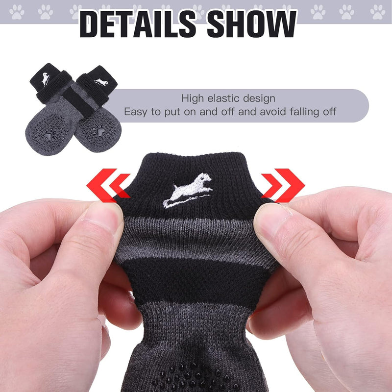 EXPAWLORER 6 Pack Anti-Slip Dog Socks - Non-Slip Double Sides Paw Protectors with Adjustable Straps, Strong Grips Traction Control for Indoor on Hardwood Floor Wear, Black XS X-Small - PawsPlanet Australia