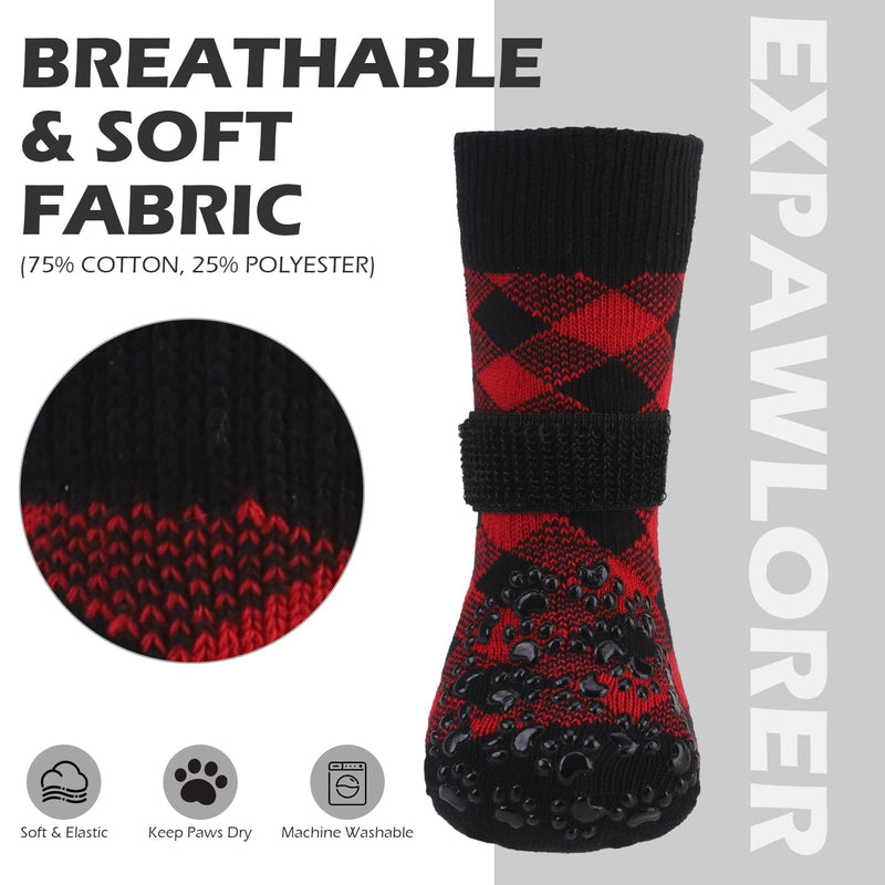 EXPAWLORER Dog Socks for Hot Pavement to Prevent Licking Paws, Anti Slip Doggie Booties Grippy Shoes for Hardwood Floors, Boots & Paw Protectors for Small Medium Large Senior Dogs Red Black L Red&Black - PawsPlanet Australia