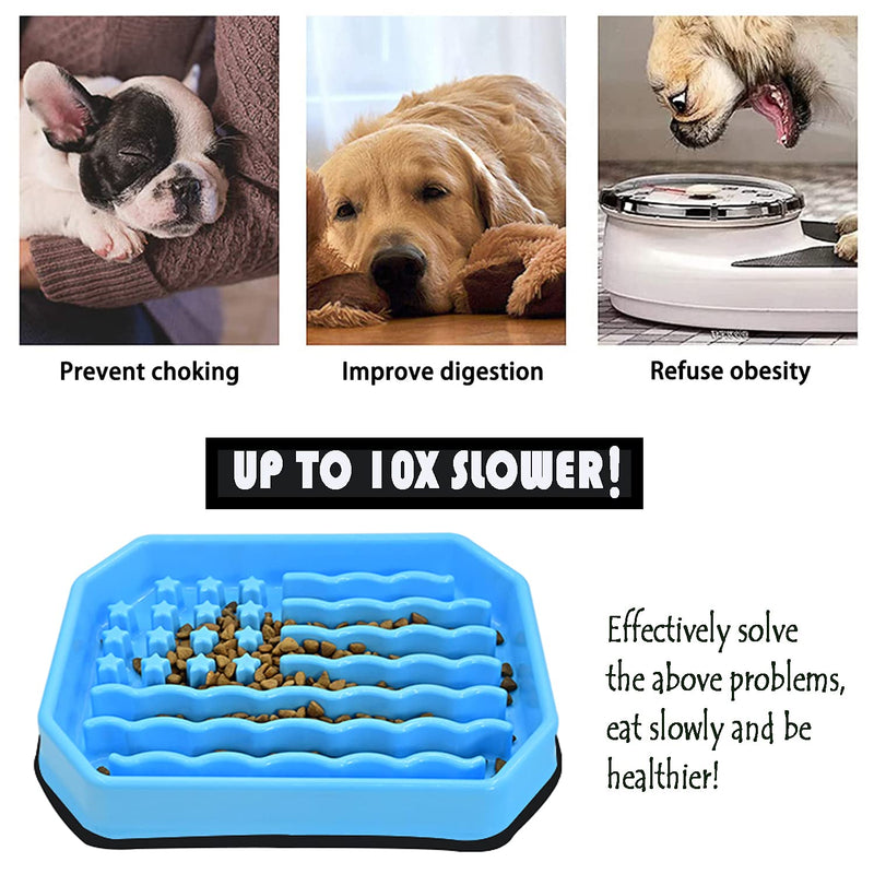 Dog Bowls Slow Feeder, Dog/Cat Puzzle Feeder Bloat Stop to Slow Down Eating,Large Medium Small Breed & Puppy Dog Slow Feeder Bowl (Blue Star)