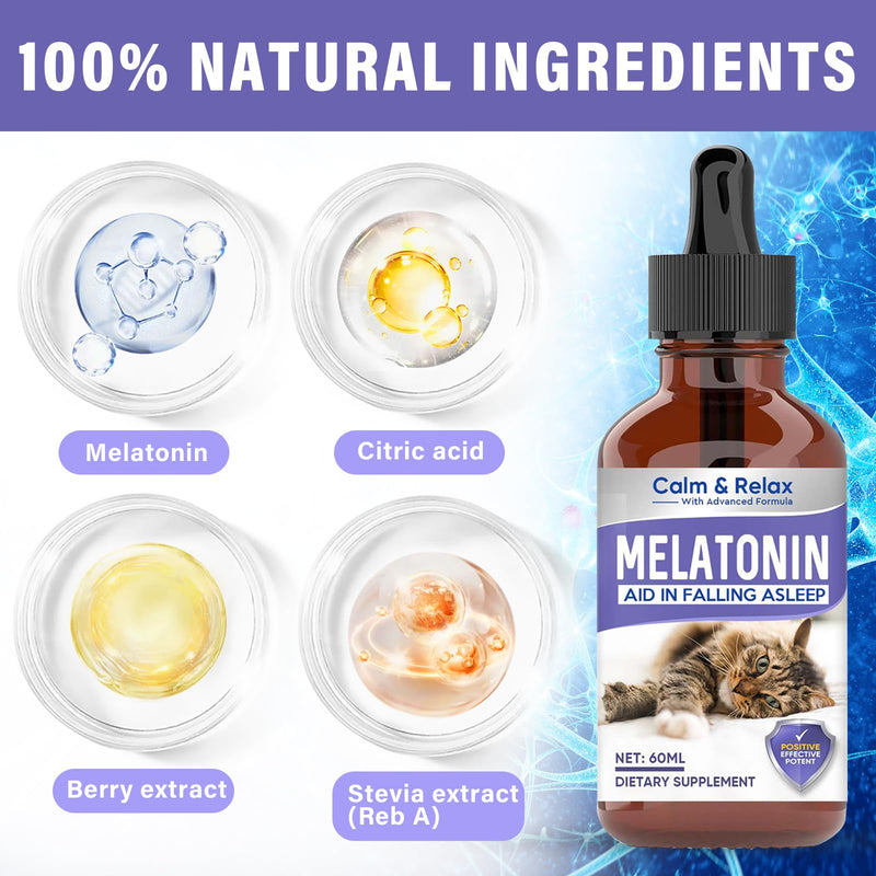 Cat Melatonin, Melatonin for Cats, Natural Cat Calming Drops, Anxiety & Stress Relief, Promote Relaxation & Deep Sleep for Cat & Dog, 60ml - PawsPlanet Australia