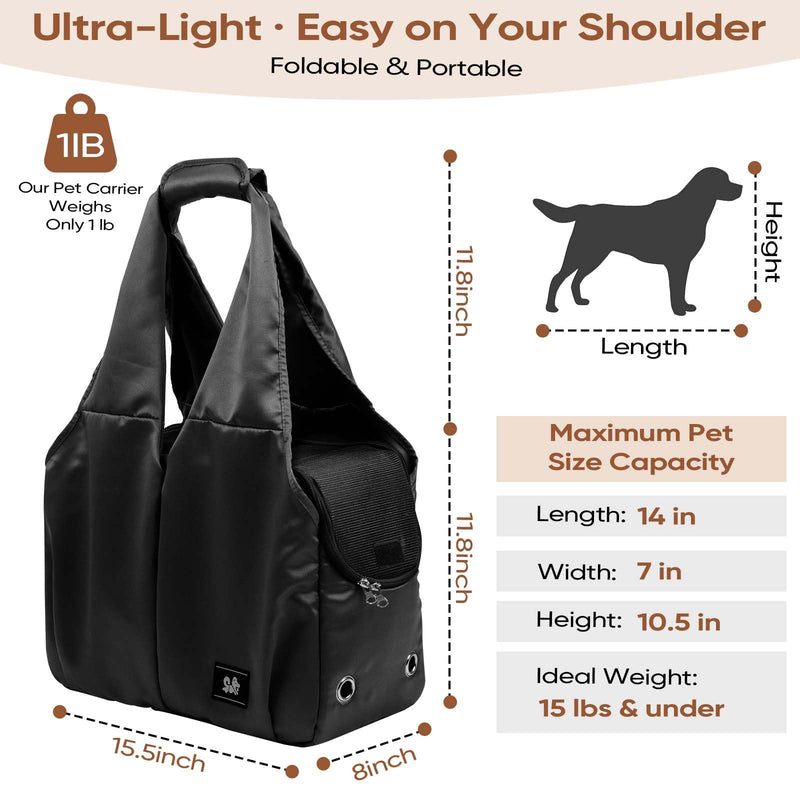 Dog Purse Carrier for Small Dogs, Cats, and Puppies – Soft-Sided Travel Pet Tote Bag with 4 Large Pockets, Foldable, Lightweight, Fits Pets up to 15 lbs, for Travel, Outings (Black) Black - PawsPlanet Australia