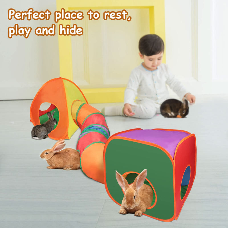 BWOGUE Bunny Tunnels & Tubes Collapsible Rabbit Hideout Tube and Foldable Cubes Playground Small Animal Activity Hideaway for Dwarf Rabbits Bunny Guinea Pigs Kitty - PawsPlanet Australia