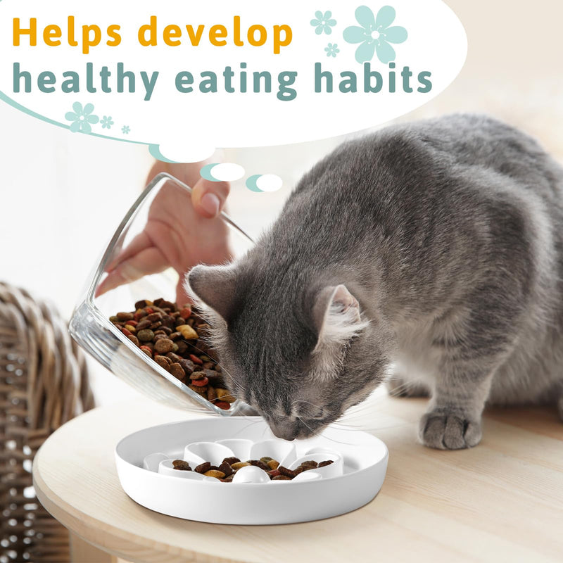 2 Pcs Cat Slow Feeder Bowl Cute Cat Food Bowl with Bloom Design Healthy Eating Diet Cat Food Bowl Interactive Cat Feeder Wet Pet Bowls Dish for Cats and Small Dogs (White, Green) White, Green - PawsPlanet Australia