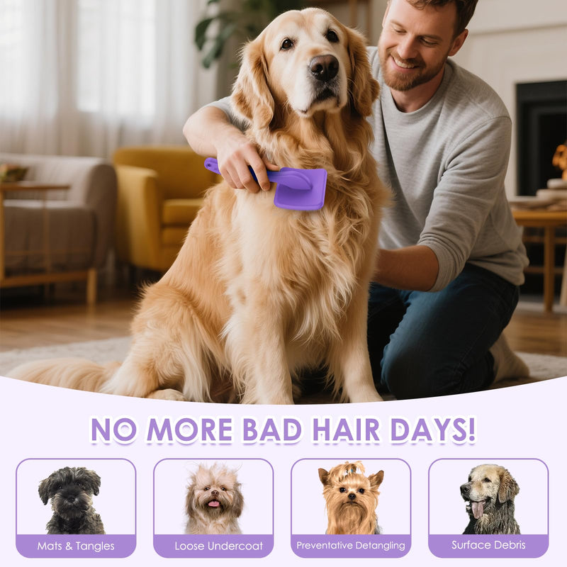Large Slicker Brush for Dogs - 3PC Pet Grooming Kit - Undercoat Rake & Stainless Comb | Long Pins Remove Mats on Poodles, Golden, Labradoodles | Thick Coat Deshedder for Dogs, Cats, Purple - PawsPlanet Australia
