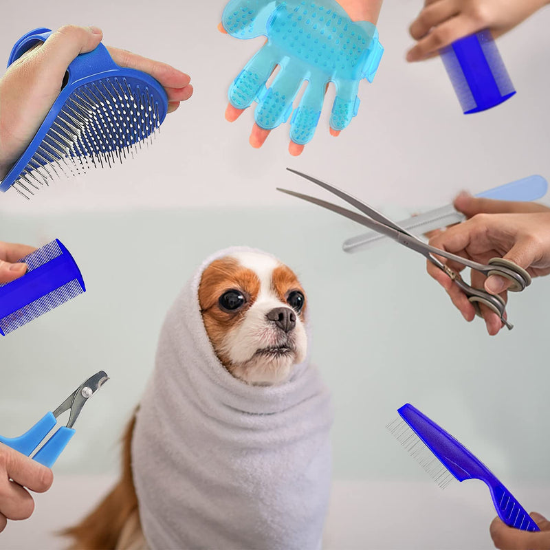 7-Piece Small Pet Grooming Kit with Brush, Nail Clippers, and Adjustable Strap for Rabbits, Hamsters, Guinea Pigs (Blue) Blue