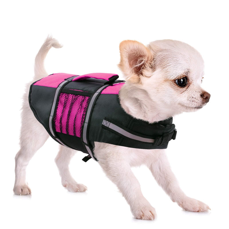 Queenmore Small Dog Life Jacket, Adjustable Pet Life Vest for Small and Medium Dogs with High Buoyancy, Rescue Handle, Reflective Bands for Boating, Canoeing, Swimming X-Small Pink