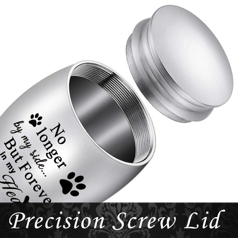 XIUDA 1.57 inches Mini Pet Memorial Small Urns for Dog and Cat Ashes, Stainless Steel Cremation Urn, Pet Paw Print Keepsake Urn for Ashes - No Longer by My Side Forever in My Heart S Silver