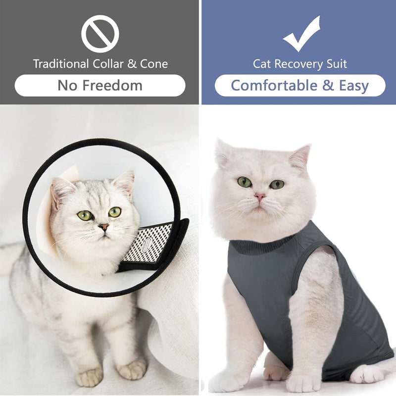 cat Recovery Suit Soft Cat Surgery Recovery Suit Female Cat Onesie for Cats After Surgery,Cone E-Collar Alternative Anti-Licking Protective Outfit Pet Surgical Recovery Pajama Suit Grey L