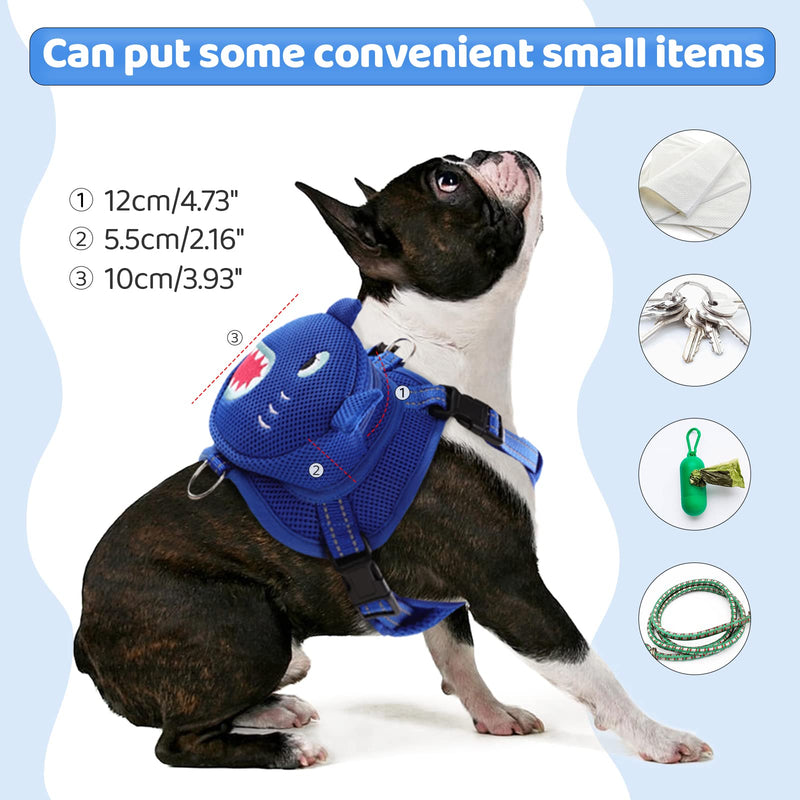 Dog Harness with Backpack, Adjustable Dog Backpack Harness for Small Medium Dogs, No-Pull Breathable Backpacks for Dogs to Wear, for Traveling, Hiking, Camping, Training, Blue S Blue Shark - PawsPlanet Australia
