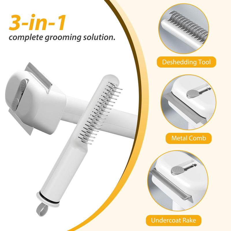 L&W BROS. 3-in-1 Cat Grooming Brush Set | Comb, Undercoat Rake, Double Sided Deshedding Tool for Long & Short Hair Dog Brush for Shedding Cat Hair Remover for All Breeds (White) White - PawsPlanet Australia