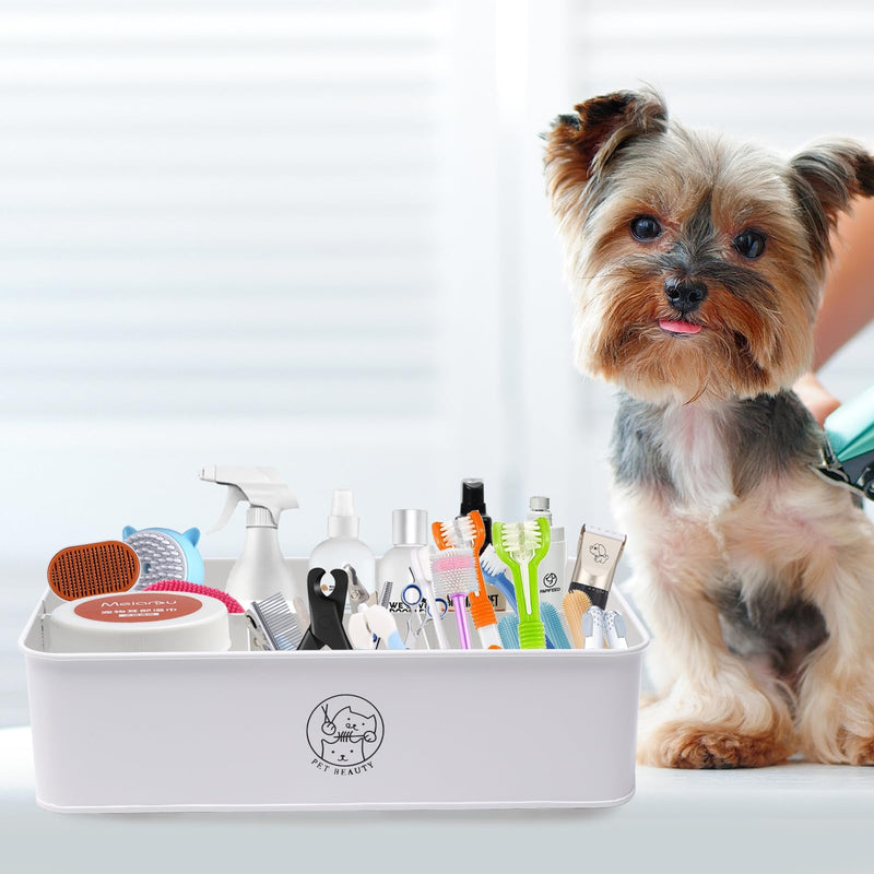 Premium 4-Compartment Dog Grooming Organizer,Metal Caddy for Pet Stuff with Handle-Powder Coated Storage Bin for Dog Cat Grooming Kit,Clippers,Brushes,Scissors & Supplies-White - PawsPlanet Australia