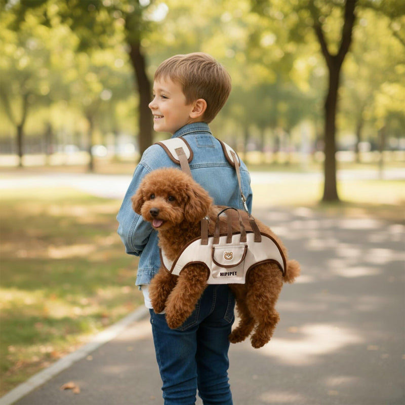 Dog Sling Backpack Carriers - Adjustable Pet Lift Harness Gear, Breathable Dogs Carrying Lifting with Traction Leash Shoulder Straps and Treat Bag for Cats Walking Hiking Travel (S, 4-8lbs) Small - PawsPlanet Australia