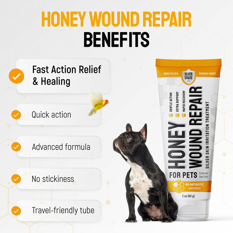 SILVER GRADE Dog Wound Care with Manuka Honey & Colloidal Silver for Scratches & Skin Irritations – Cat & Dog Hot Spot Treatment Gel Works as Honey Rapid Wound Repair for Horses – for All Pets – 2-Oz Honey Gel for Pets