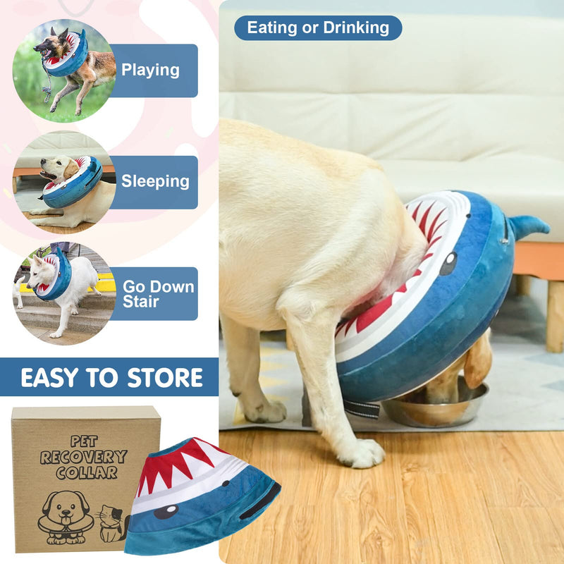 BEAUTYZOO Dog Cone Alternative After Surgery for Large Medium Small Dogs, Soft Inflatable Cone Collar for Dogs Cats, Dog Neck Donut E Collar Dog Recovery Collar to Stop Licking, Shark Blue, M M(Neck:13"-16") Shark Donut