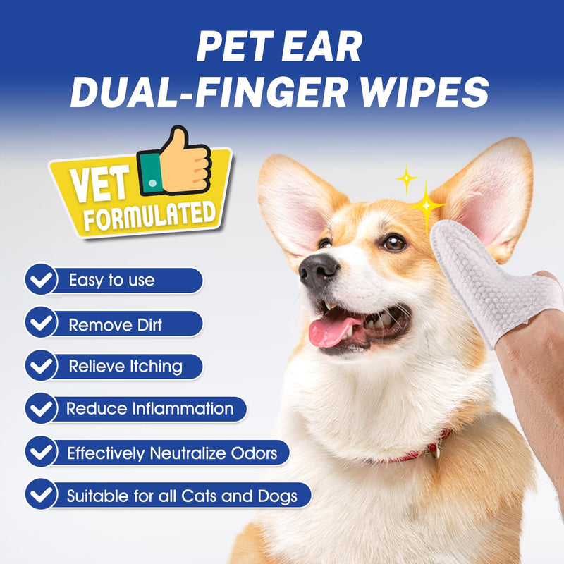 Dog Ear Hair Removal Kit with Powder & 5.5" Curved Locking Forceps - Dog Ear Finger Wipes Gentle Ear Grooming Tool for Dogs - Absorb Moisture, Remove Dirt - Alcohol-Free Pet Ear Care ear powder+tweezers+finger wipes