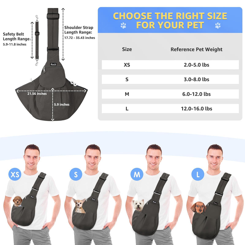 SlowTon Dog Carrier Sling - Thick Padded Shoulder Strap Adjustable Dog Carriers for Small Dogs, Puppy Carrier Purse for Pet Cat with Front Zipper Pocket Safety Belt Machine Washable (Grey L) A-Grey Cotton Fabric For Pets 12-16lbs - PawsPlanet Australia