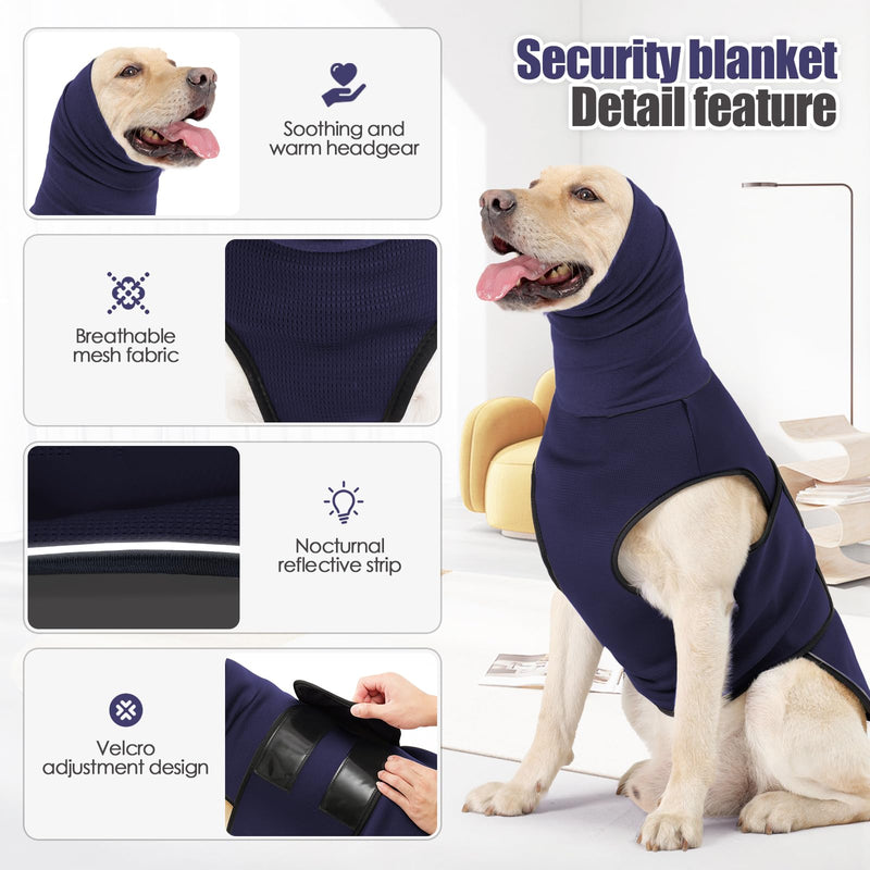 Dog Anxiety Jacket, Dog Shirt with Turtleneck, Breathable Calming Vest, Indoor and Outdoor Separated Pet Jacket (Navy Blue, Medium) Medium(Chest:18"-21") Navy blue - PawsPlanet Australia
