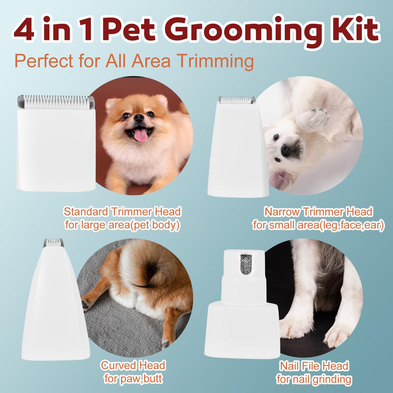 Dog Grooming Clippers, Upgrade Waterproof Cordless Low Noise 4-in-1 Cat Trimmer for Grooming, Rechargeable USB Dog Paw Trimmer - Includes 4 Guide Combs Preferred White - PawsPlanet Australia