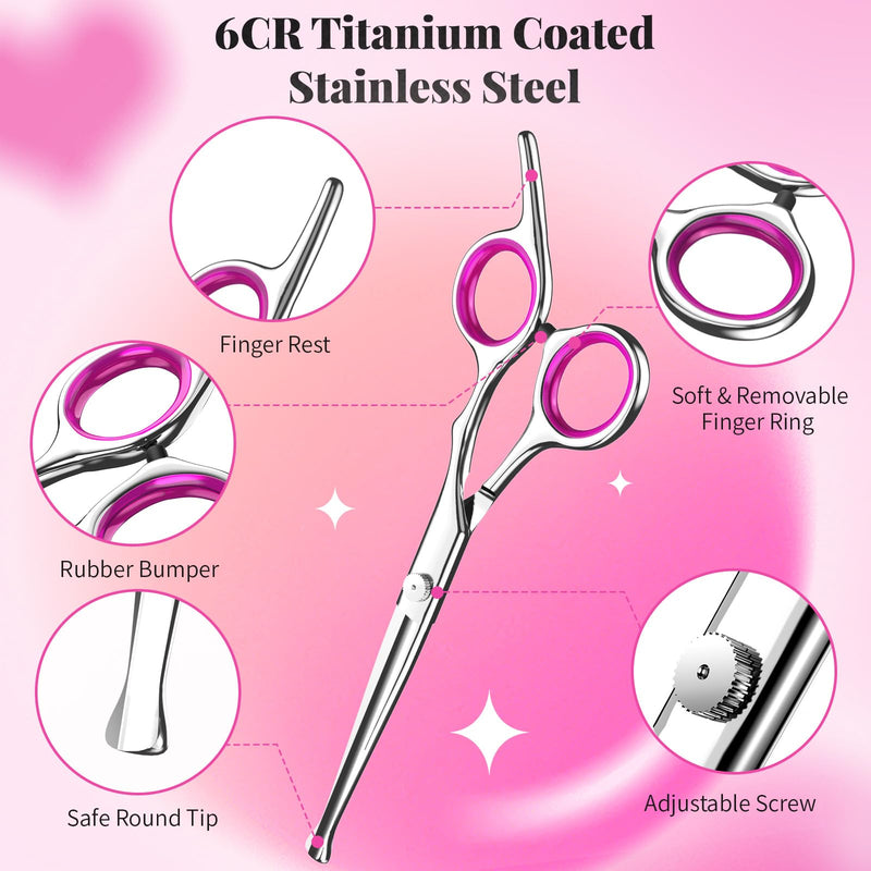 Pawaboo 5-Piece Professional Dog Grooming Scissors Set, Pink, Japanese Style, Stainless Steel with Titanium Coating