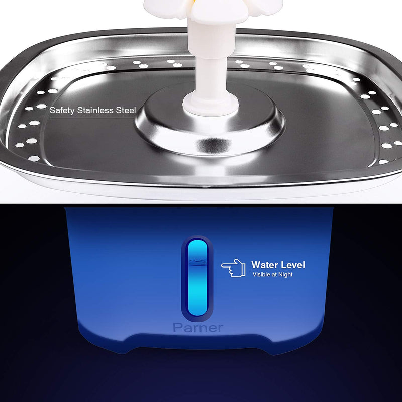 Cat Water Dispenser, Parner Stainless Steel Pet Fountain Flower 2.5L Auto Cat Fountain, Quiet Cat Drinking Fountain with 4 Filters & 1 Silicone Mat & 2 Cleaning Brushes for Cat, Dog, Bird, Other Pets Green & White - PawsPlanet Australia