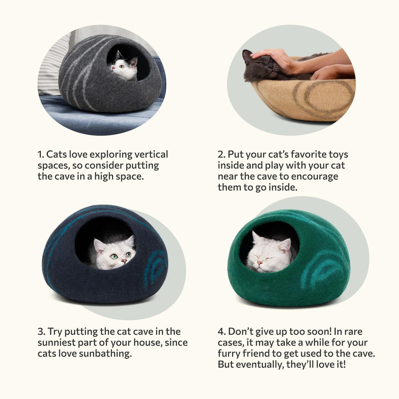 MEOWFIA Cat Cave – Premium Felt Cat Bed for Indoor Cats, Handmade Merino Wool (Nap Blue, Medium) - PawsPlanet Australia