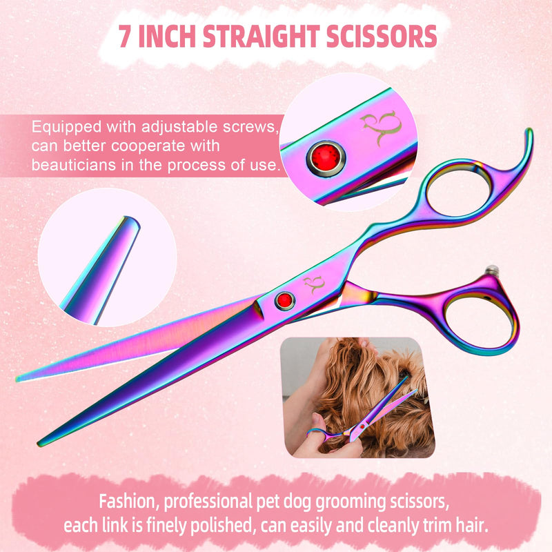 Dog Grooming Scissors,Rainbow Curved Scissors with Safety Round Tips,Sharp and Durable 6 in 1 Dog Scissors for Grooming - PawsPlanet Australia