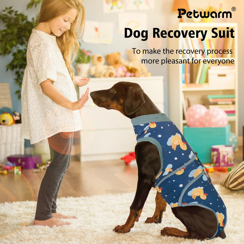 PetWarm Dog Recovery Suit Female Spay,Recovery Suit for Female Male Dogs Bodysuit for Abdominal Wounds Skin Disease,Professional Pet Recovery Shirt Dog Abdominal Wounds Bandages,Duck Pattern,Green,XL X-Large (Back:27.6-32.3'', Weight:45-75LB) Green - PawsPlanet Australia